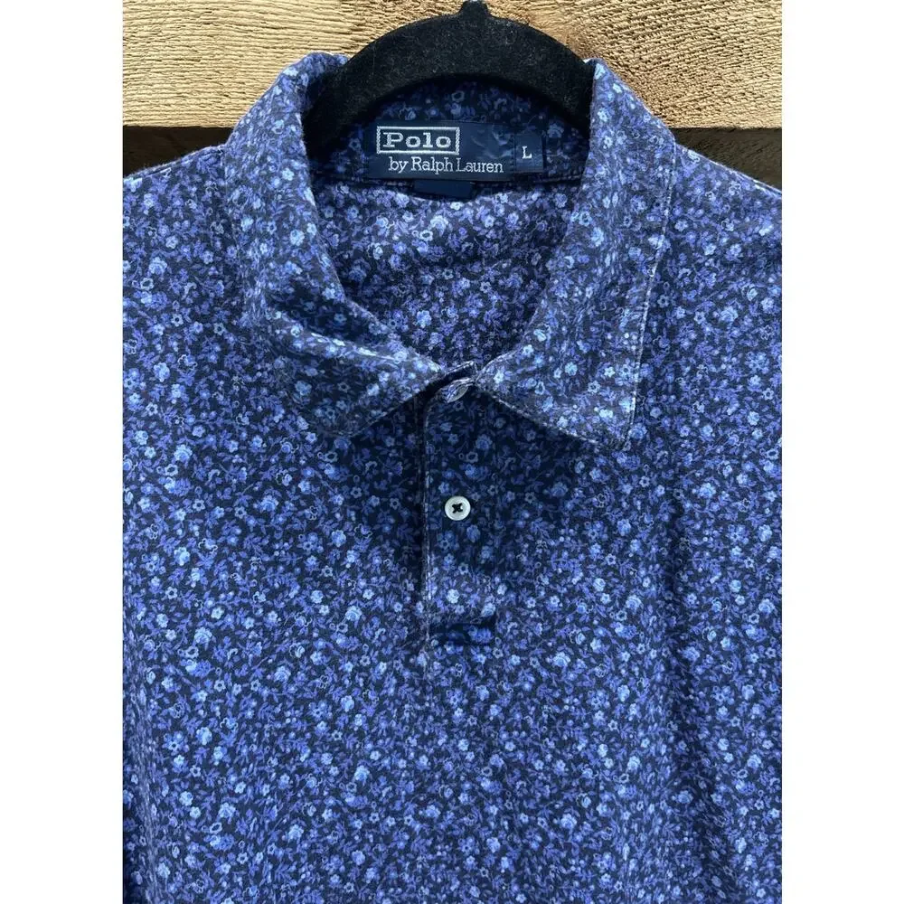 Men’s POLO Ralph Lauren Blue Floral Short Sleeve Polo Shirt Size L *A6